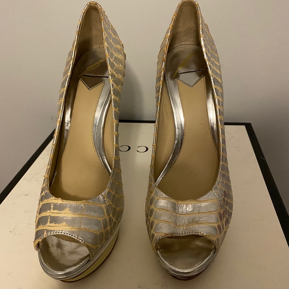 Brian Atwood Snake skin platform pump